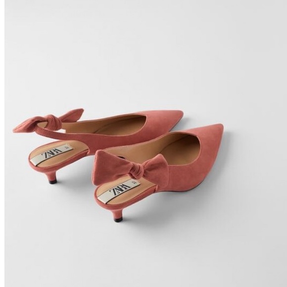 Zara Heeled Suede Slingback Shoes With Bow - Picture 2 of 16